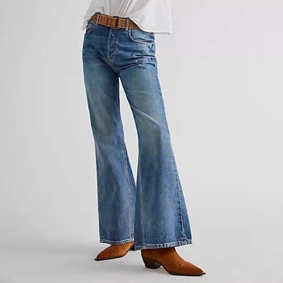NWT FREE PEOPLE FLARE JEANS HIGH WAISTED MEDIUM WASH - Picture 6 of 6